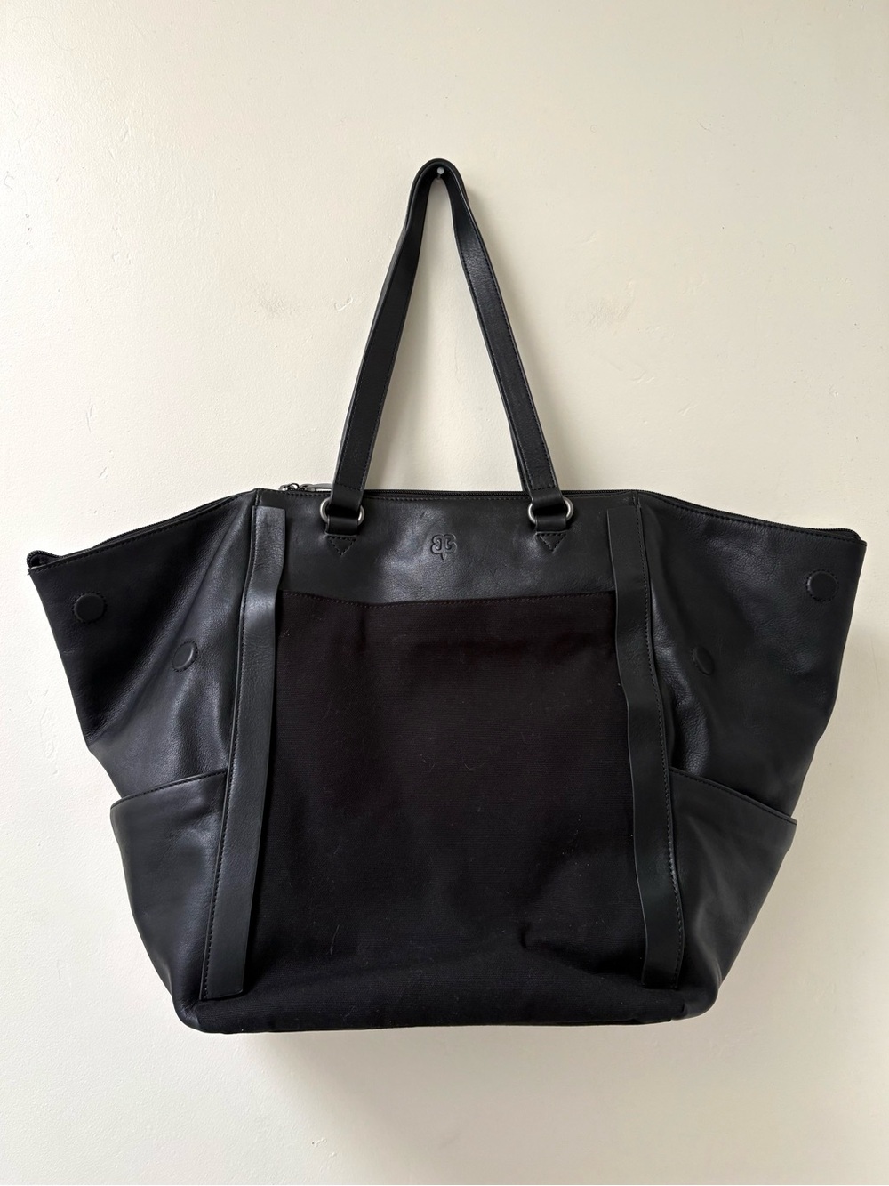 BetaBrand Big Travel Bag Tote Leather Canvas Black Overnight Carry On Backpack